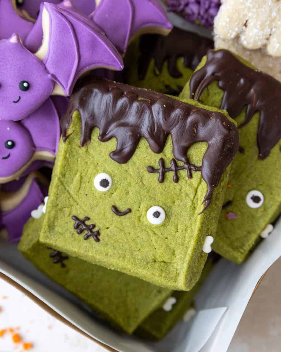 image of a cute frankenstein cookie that's been made for halloween