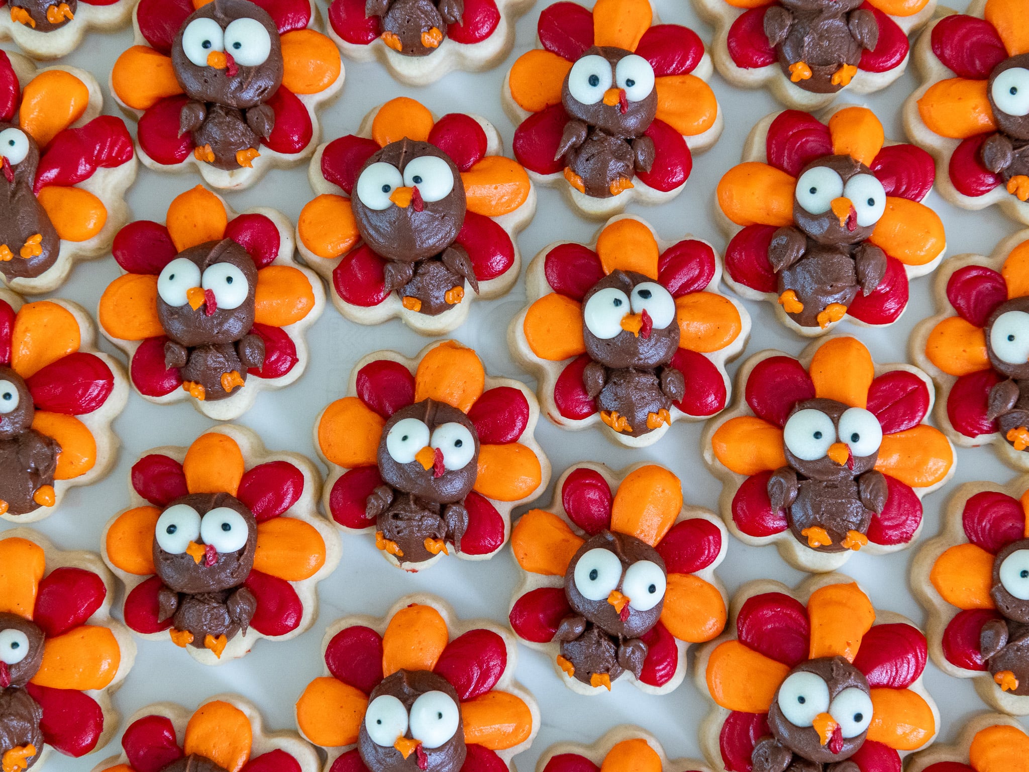 image of a bunch of buttercream turkey cookies