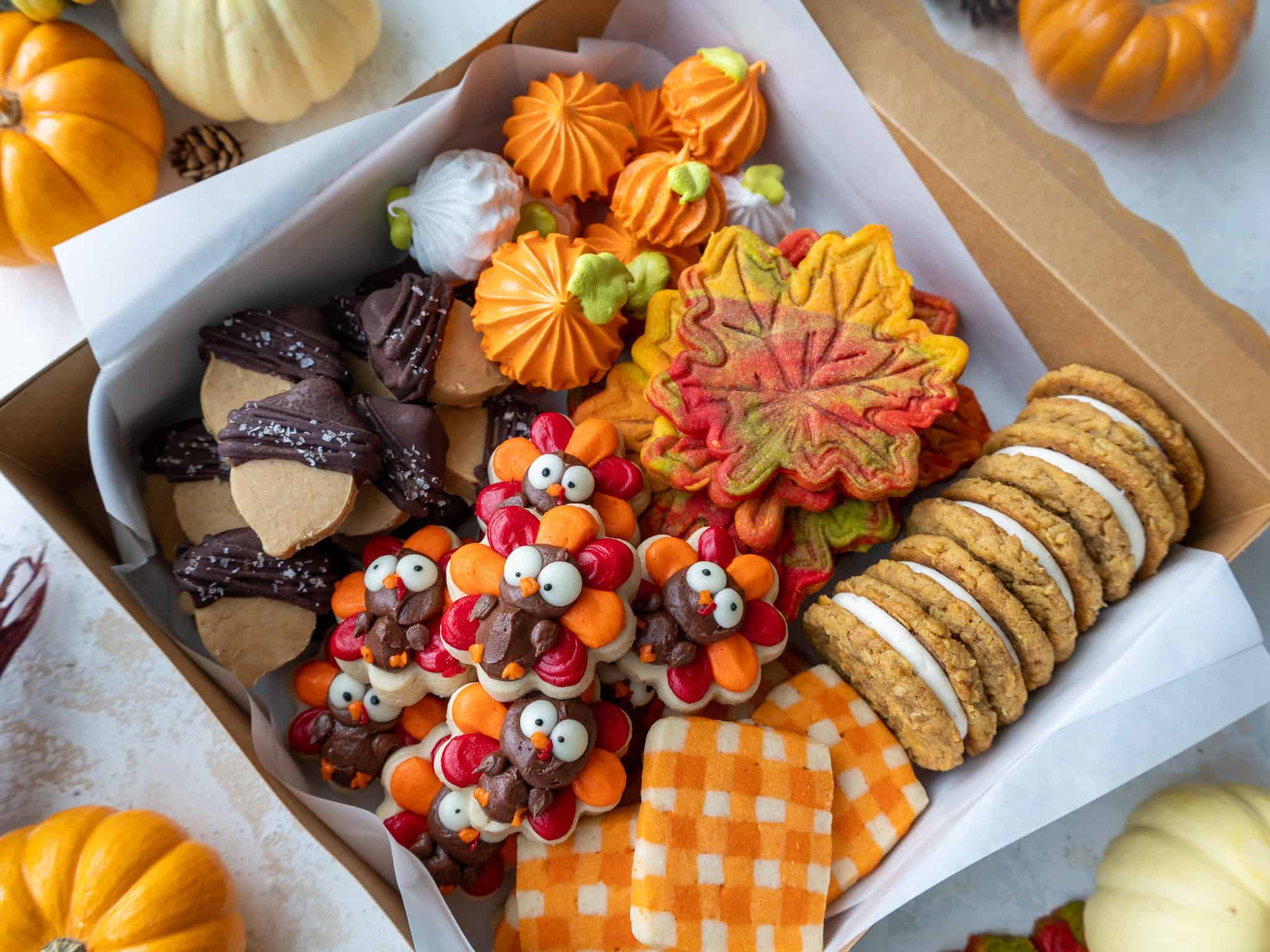 image of chelsweets 2026 thanksgiving cookie boxes with buttercream turkey cookies